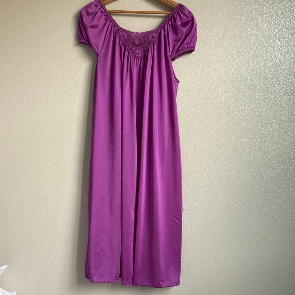 Vintage 70s Lorraine trapeze Nightgown Nightie Lace Puff cap sleeve sz M